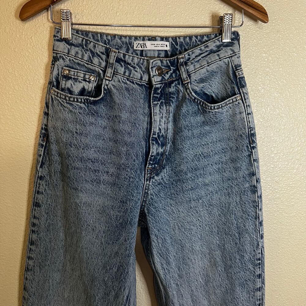 Zara blue high rise straight leg long jeans 4 inseam 34.5” - Picture 2 of 5